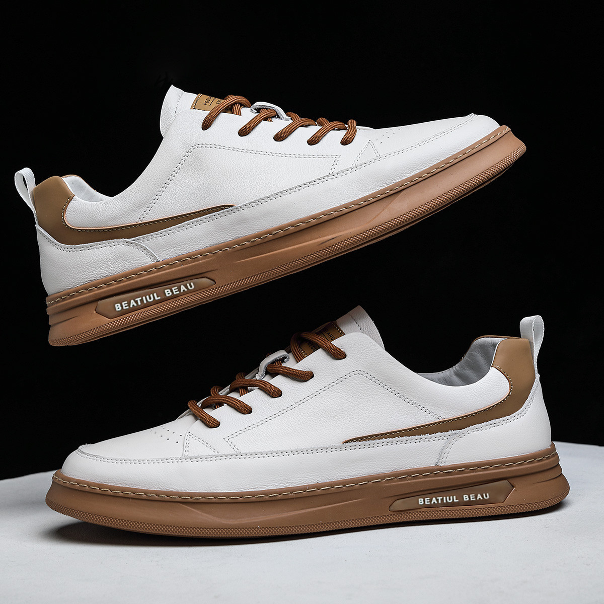 Sneaker aus echtem Leder für Herren, modische Freizeit-Sportschuhe, weiße Schuhe für Herren, hochwertige Herrenschuhe, modische und vielseitige Low-Top-Schuhe_voghion.com