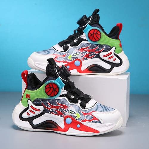 Ag.Dog Boys' Summer 2024 New Release Children's Professional Basketball Shoes with Rotating Button, Breathable, Glow-in-the-Dark Sports Shoes