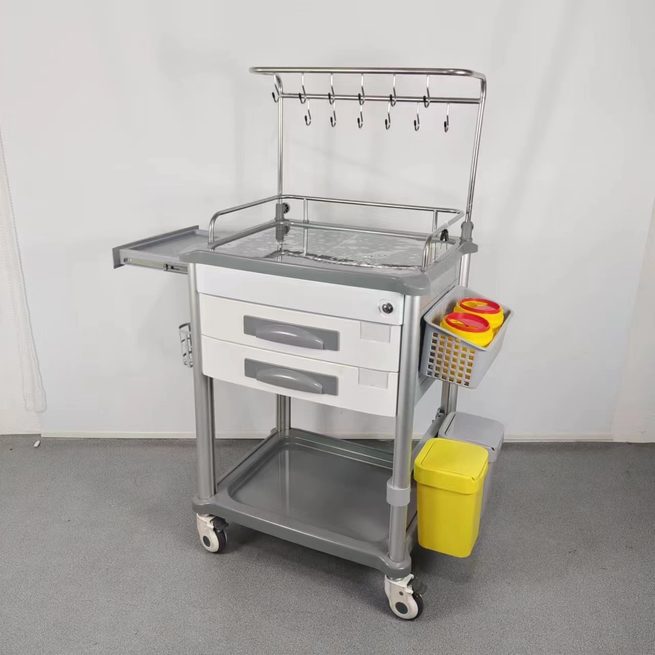 不锈钢抢救车304加厚急救车上翻盖药品推车多功能麻醉车ABS小推车