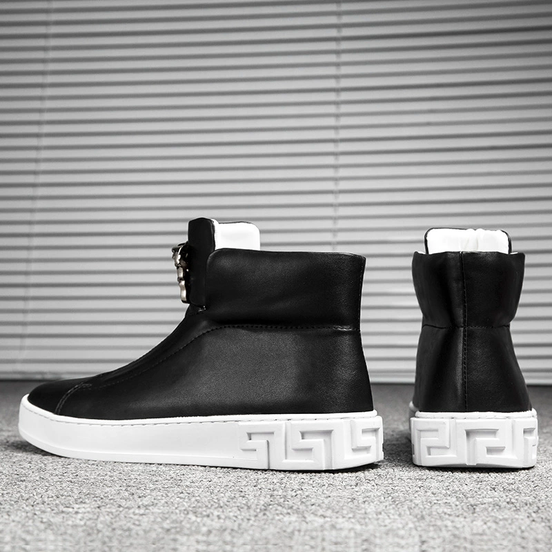 8670 Мужская обувь Туфли с высоким берцем Белые туфли с металлическим декором Модная обувь из воловьей кожи в Корейском стиле в стиле ретро, Спортивная повседневная обувь больших размеров