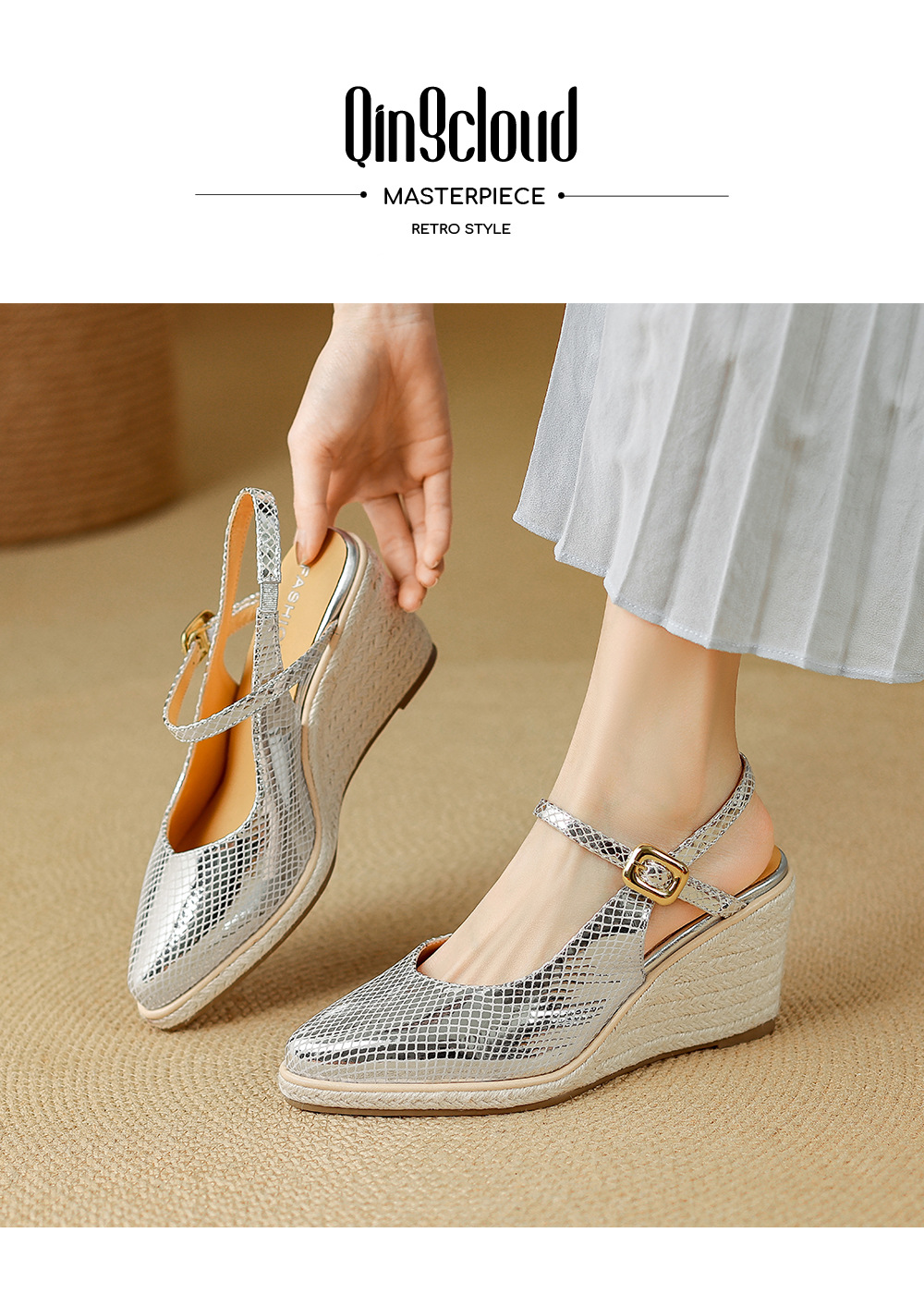 Sandal cao gót nữ mũi nhọn quai ngang đế xuồng gót 9 cm — màu vàng, bạc chi tiết 1