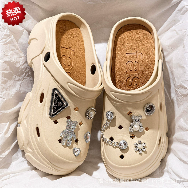 Eeva топает на дерьмо дырки женские летние дышащие и неприятные запахи тапки с толстой подошвой нескользящие пляжные туфли