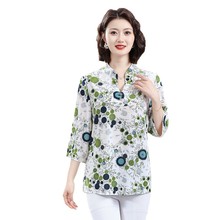中老年人女夏季大码显瘦遮肚中袖小衫妈妈装休闲薄款上衣翻领T恤