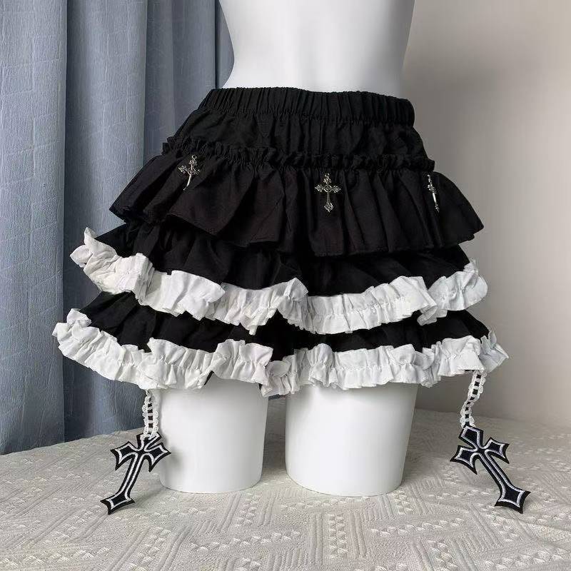 Dark Girl Punk Mini Skirt High Waist Fluffy Slimming Black One Size — detail image 3