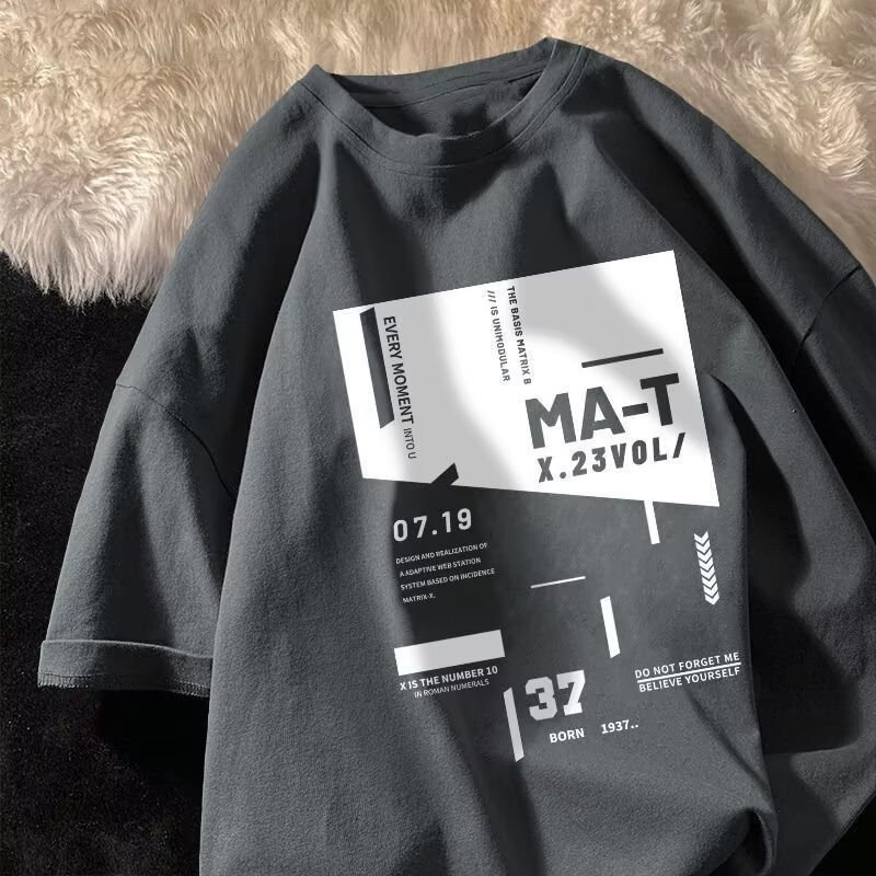 260g Heavyweight Summer Short-Sleeved T-Shirt for Men, New Trendy Large Size Student Loose Simple Pure Cotton Round Neck T-Shirt