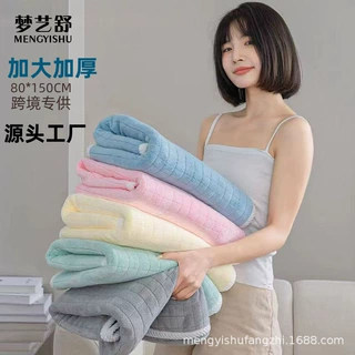 跨境批发方格浴巾马卡龙色系加厚加大毛巾珊瑚绒洗脸成人情侣面巾