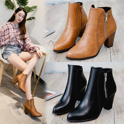 Women's Short Boots Wish Autumn/Winter European and American Retro Color-Faded Thick Heel High Heel Side Zipper Martin Boots Plus Size