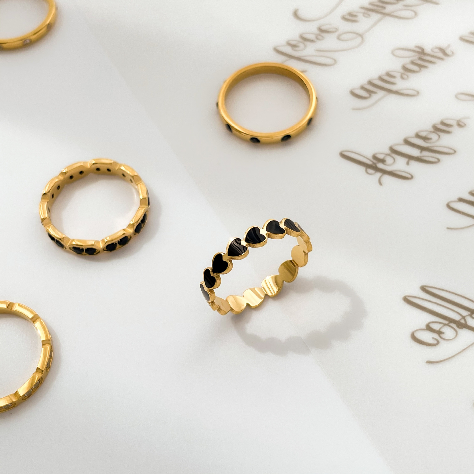 Daily Occasion Simple Style Round Square Heart Shape Titanium Steel Inlay Rhinestones Rings
