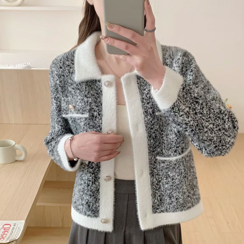 小香风灰色短款针织外套女2025秋冬季新款高级感气质短款开衫外搭|undefined
