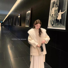 2025冬新款双面羊绒大衣女连帽狐狸毛一衣三穿羊毛呢皮草马甲外套