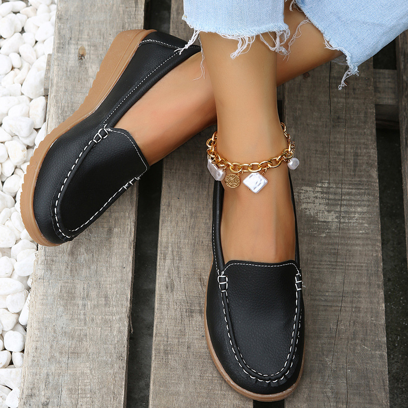 SHLIANG Lederschuhe für Damen, flache Schuhe, weiß, schwarz, Halbschuhe mit Absatz, lässige Damen-Mokassins, Slipper, flache Schuhe, Sommerschuhe SB179_voghion.com