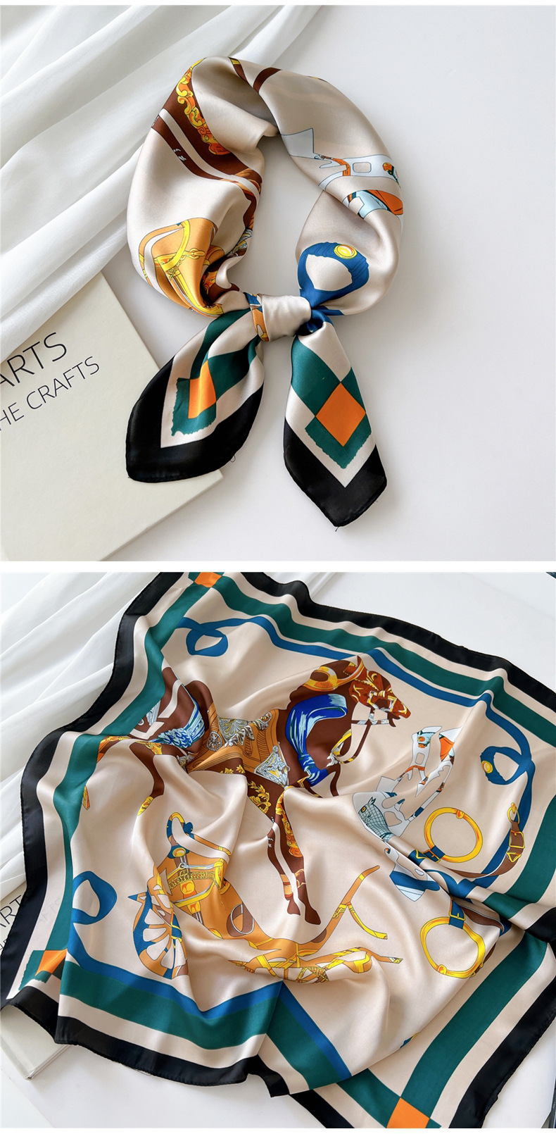 Women's Simple Style Color Block Satin Printing Silk Scarf display picture 3