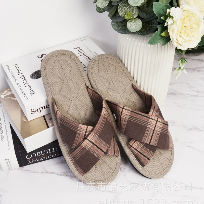 12 Manufacturers Shipped Nordic Style Simple Men's Fabric Plain Cloth-Soled Home Slippers