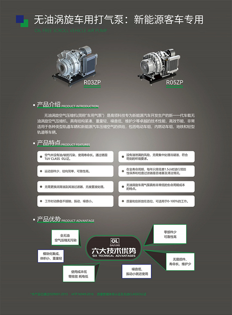 Oil-Free Scroll Air Compressor New Energy Vehicle Engineering Rail Transit Passenger Car Truck Silent 220V 8Bar