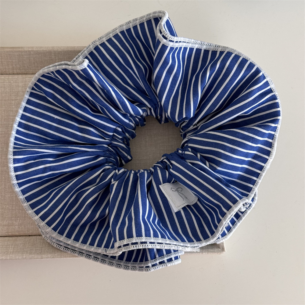 Doppellagiges Haargummi In Blau Gestreift Süßes Haaraccessoire_voghion.com