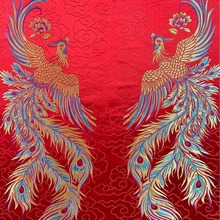 中国风双凤穿云旗袍服装面料 拜年服中式唐装织锦缎布料