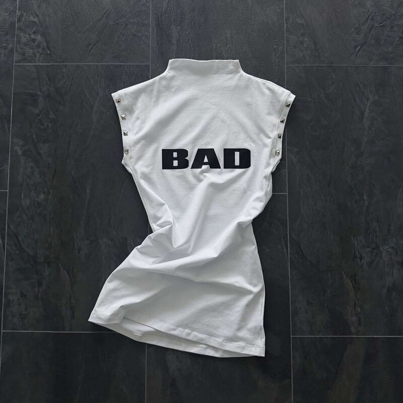 Cross-Border Punk Style Rivet Sleeveless High-Neck Dress with Letter Print, Sexy Slim-Fit Bodycon Dress