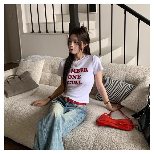 220g 40-ply 92% cotton 8% spandex short-sleeve women's design straight-shoulder women's hot girl slim fit T-shirt