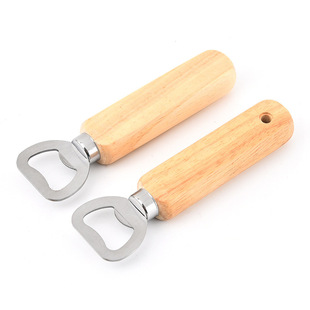 Rubber wood handle stainless steel beer bottle opener creative gift soda bottle opener beer lid opener
