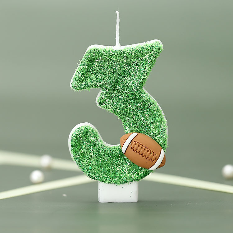 Vela de cumpleaños digital niño rugby pastel vela verde fresco deportes serie Vela productos transfronterizos