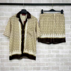 高品质G家新款双G字母提花时尚撞色翻领开衫短袖衬衫+同款裤子