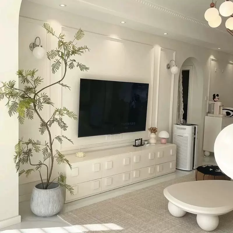 电视柜落地奶油风卡门柜客厅组合斗柜现代简约床头柜多功能收纳柜