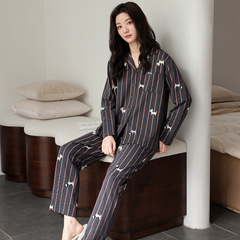 韩式公主风爽棉拉架翻领开衫睡衣女春秋季宽松休闲家居服可外穿