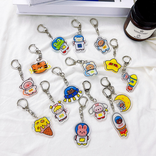 Cartoon astronaut double-sided transparent acrylic keychain pendant cute astronaut keychain small gift pendant