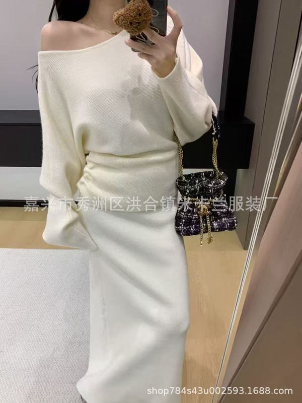 高品绵羊绒纯色两件套2025新款时尚百搭气质针织开衫冷淡连衣裙|undefined