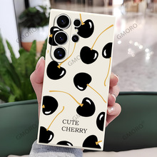 Lazada热销樱桃手机壳适用GalaxyS25+直边硅胶TPU三星S24全包精孔