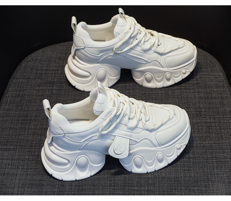 Giày sneaker nữ đế dày tăng chiều cao 7cm phong cách sao, dây buộc thời trang — M2555 Màu đen, M2555 màu be, M2555 màu hồng chi tiết 22