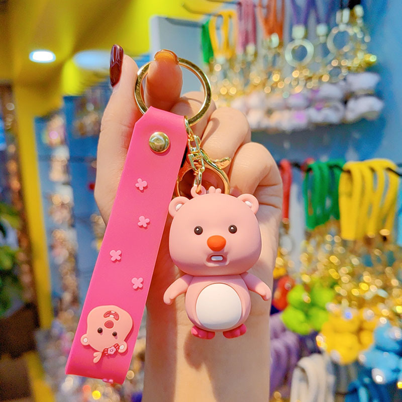 Cartoon ruby red castor pequeño muñeca tridimensional llavero colgante pareja pequeño regalo puesto mercado nocturno