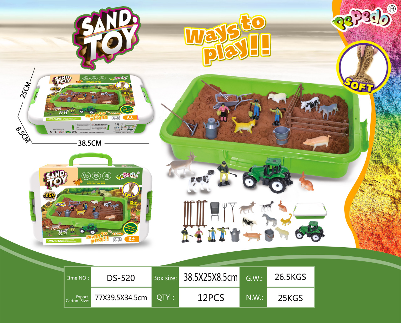 Juguetes para niños arena de almacenamiento conjunto de pastel helado maleta arena de cuarzo plástica arena de color juegos
