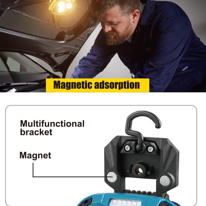 Nueva luz de trabajo multifuncional al aire libre que acampa luz de alto brillo larga resistencia con gancho imán lámpara de iluminación de emergencia