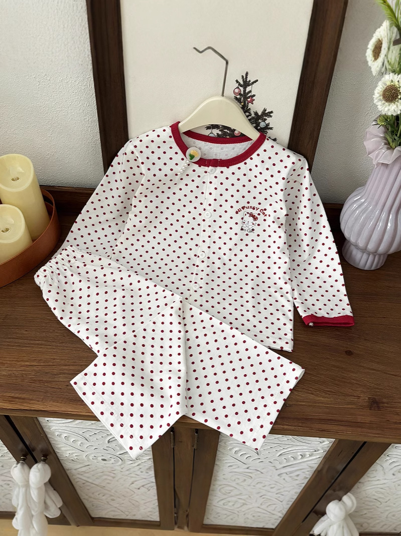 Conjunto de pijamas para niños Cárdigan de algodón para niñas Ropa de hogar de algodón Pijamas de vacaciones para bebés Estilo de verano para niños grandes