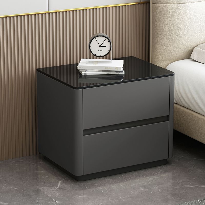 Light Luxury Italian Modern Bedside Table Slate Leather Solid Wood Simple Bedside Table Small Storage Bedroom Home Cabinet