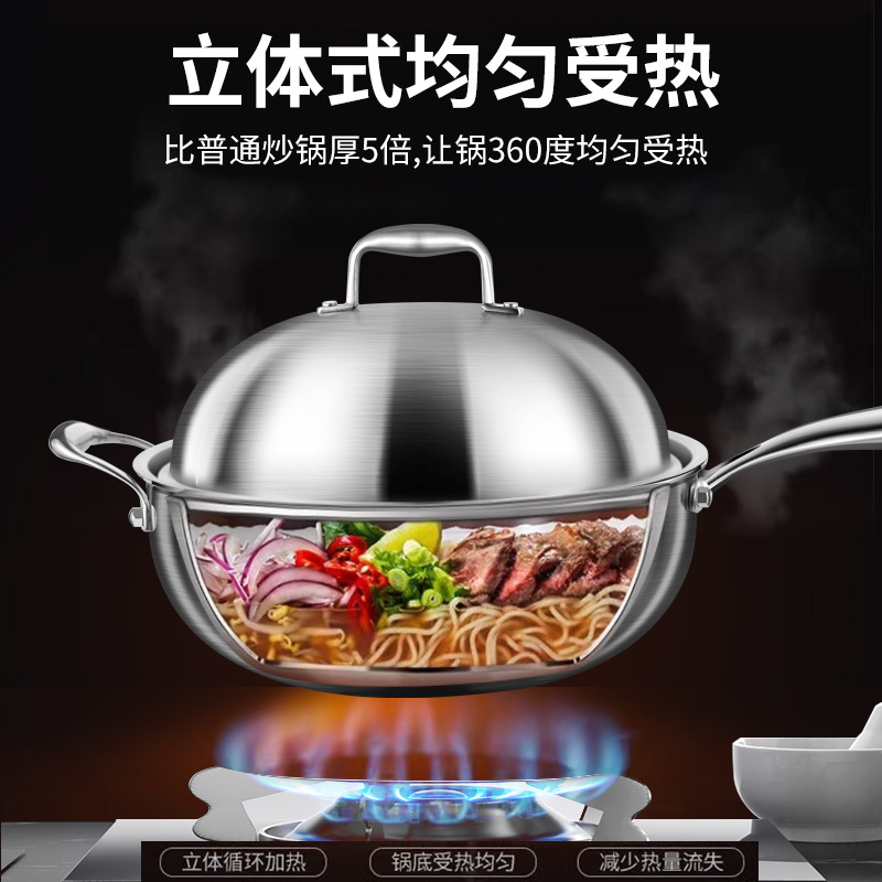 Alemán wok profundización 316 acero inoxidable no recubierto antiadherente pan hogar estufa de gas de fondo plano Cocina de Inducción WOK
