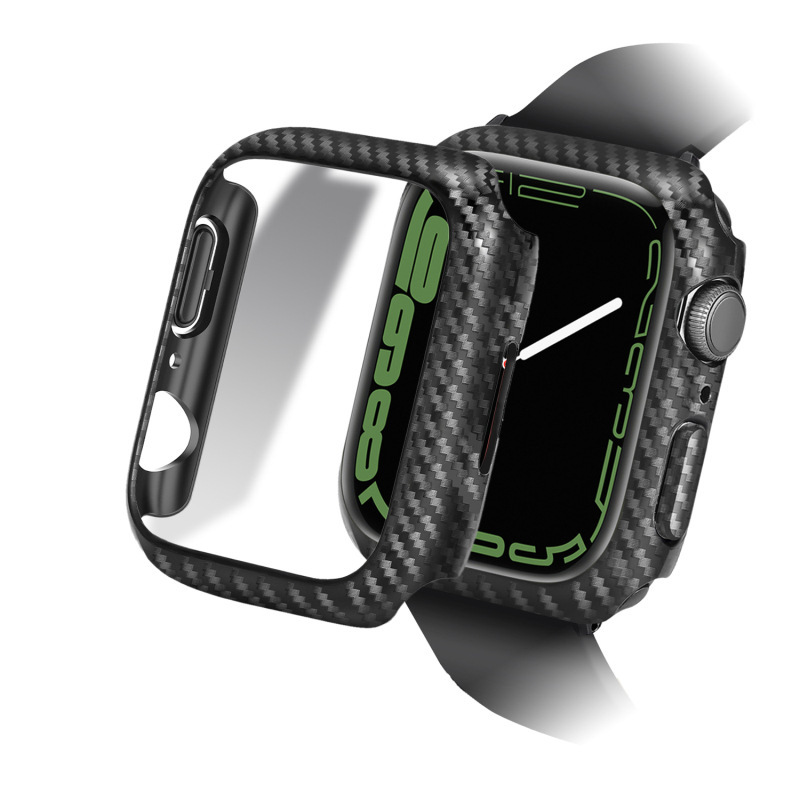 For Apple Watch 7 carbon fiber grain case 65432 generation Watch half bag frame protective case PC hard case