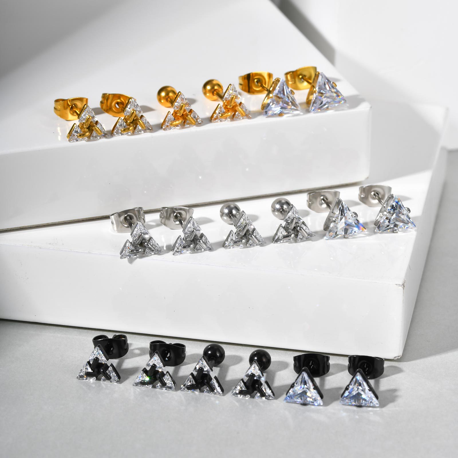 Cross-border jewelry men's stainless steel Simple Men's zircon triangle stud earrings quanxi water Men's ES-316
