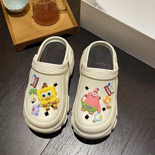 Cave Shoes Women's Outer Wear 2023 Spring and Summer New Cyber Celebric Cute Cartoon Shit-feeling Baotou Half Slippers Beach Sandals