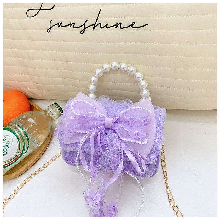 Bolsos de princesa transfronterizos nuevos bolsos de invierno y otoño de encaje de arco de tejido bolsos de mano de chicas cadenas bolsos de mochila accesorios