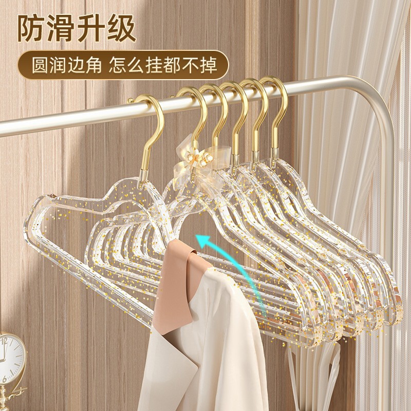 Plastic clothes hanger glitter clothes hanger ins style girl transparent clothes hanger acrylic crystal clothes hanger for clothing store