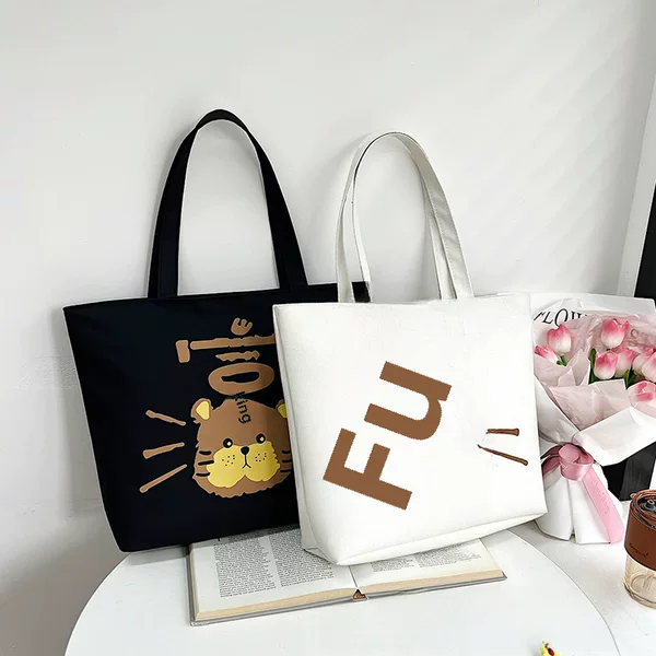 Cross-Border Canvas Bag, Versatile Cartoon Shopping Bag, Women's Casual Large-Capacity Canvas Bag, Shoulder Tote Bag