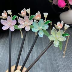 Ancient style hairpin with peach blossom hairpin, high-end Hanfu accessories, step rosy hairpin, hairpin for updo, hair accessory, handmade wooden hairpin 