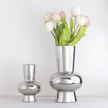 现代简约法式轻奢极简几何银色陶瓷花瓶器摆件家居样板间软装饰品