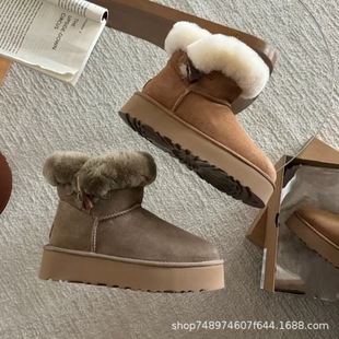 Sangpo 2024 new snow boots thick bottom fur one horn buckle fleece-lined thick warm fashion snow shoes boots