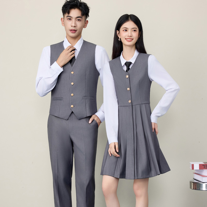 Grey vest dress for women, formal wear, 2025 new spring and autumn school uniform, college style, JK uniform, men's and women's vest set