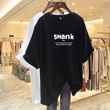跨境外贸外贸妈妈装短袖t恤女宽松大码显瘦遮肚印花半袖体恤上衣