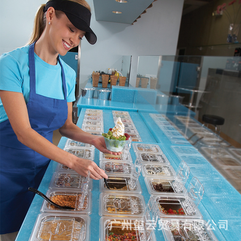 Kanbao food-grade PC portion trays, GN specifications, various sizes available, food storage and preparation, 99-degree safety