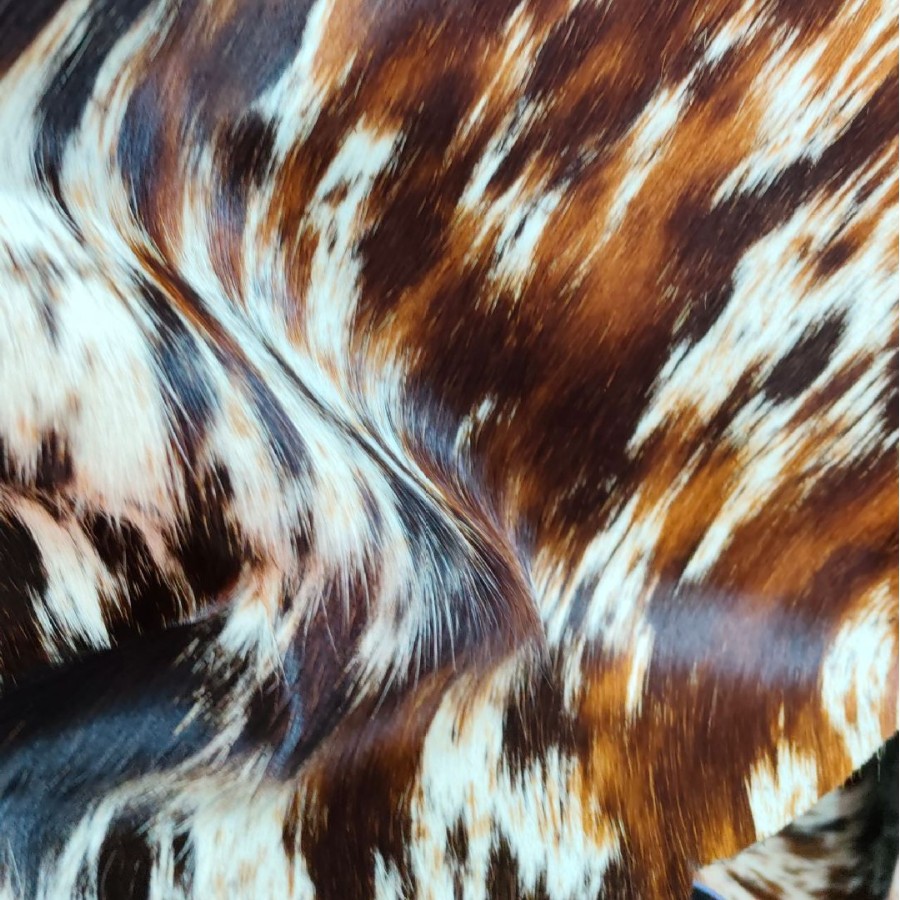 仿天然奶牛花纹马毛皮手工甩点头层长马毛三色鞋包服装装饰皮料